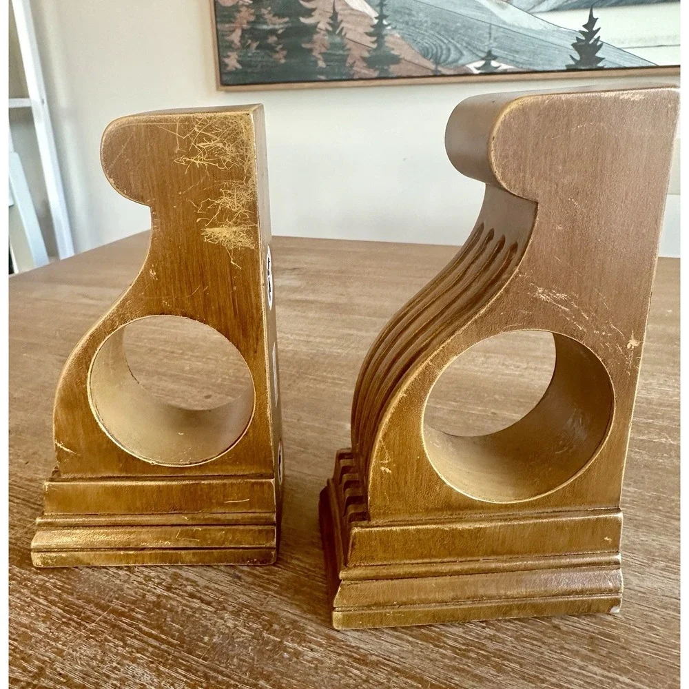 Vintage Set of 2‎ Ornate Resin Curtain Rod Holders Brushed In Natural Oak RARE